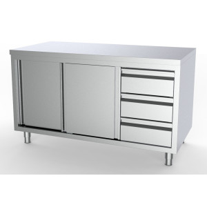 Stainless Steel Base Cabinet - 2 Doors and 3 Drawers on the Right - L 1400 x D 700 mm - CombiSteel