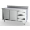 Stainless Steel Base Cabinet with Backsplash - 2 Doors and 3 Drawers on the Right - L 1400 x D 700 mm - CombiSteel