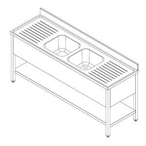 Sink 1 Basin and Drainer on the Left with Backsplash and Shelf - L 2000 x D 700 mm - CombiSteel