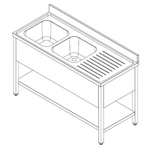 Plonge 1 Bac et Egouttoir à Droite avec Dosseret et Etagère - L 2000 x P 600 mm - CombiSteel