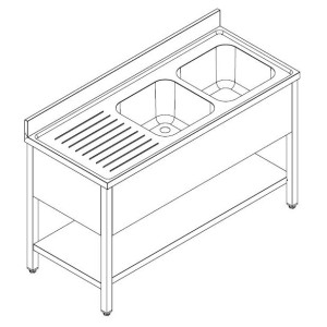 Plonge 1 Bac et Egouttoir à Gauche avec Dosseret et Etagère - L 2000 x P 600 mm - CombiSteel