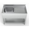 Sink 1 Basin and Drainer on the Right in Stainless Steel AISI 304 - Dimensions 1200 x 600 mm