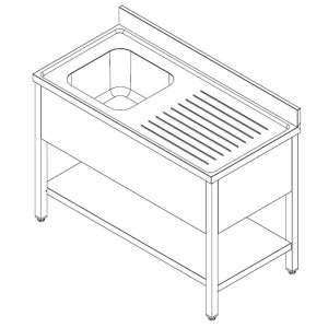 Plonge 1 Bac et Egouttoir à Droite avec Dosseret et Etagère Démontable - L 1200 x P 600 mm - CombiSteel