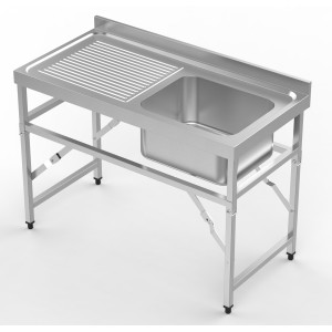 Klappbare Spüle 1 Becken und Abtropffläche links mit Rückwand - L 1200 x T 600 mm - CombiSteel