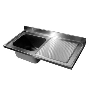 Spüle 1 Becken und Abtropffläche rechts mit Rückwand - L 1200 x T 600 mm - CombiSteel