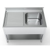 Sink 1 Basin and Drainer on the Left with Backsplash and Shelf - L 1200 x P 700 mm - CombiSteel