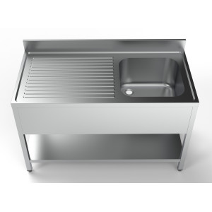 Sink 1 Basin and Drainer on the Left with Backsplash and Shelf - L 1400 x D 700 mm - CombiSteel