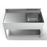 Sink 1 Basin and Drainer on the Left with Backsplash and Shelf in Stainless Steel AISI 304 - Dimensions 1400x700 mm