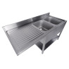 2 Bowl Sink and Dishwasher Passage on the Left with Backsplash and Removable Shelf - L 1600 x D 700 mm - CombiSteel