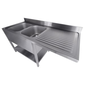 Sink 2 Basins and Passage for Dishwasher on the Right with Backsplash and Removable Shelf - L 1600 x P 700 mm - CombiSteel