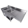Sink 2 Basins and Passage for Dishwasher on the Right with Backsplash and Removable Shelf - L 1600 x P 700 mm - CombiSteel