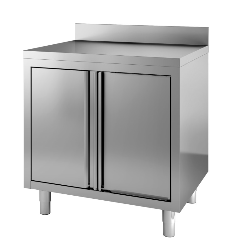 Meuble Inox Bas à 2 Portes Battantes avec Dosseret - L 800 x P 700 mm - CombiSteel