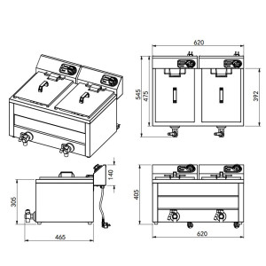 Elektrische Friteuse om neer te zetten - 2 x 8 L - 2 x 3000 W - CombiSteel