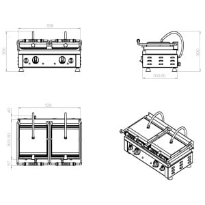 Professional Double Panini Grill - Combisteel Grooved