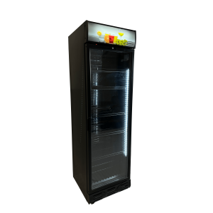 Black Glass Door Beverage Refrigerated Cabinet with Canopy - 382 L