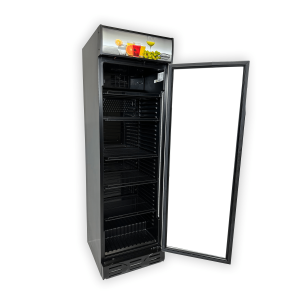 Black Glass Door Beverage Refrigerated Cabinet with Canopy - 382 L