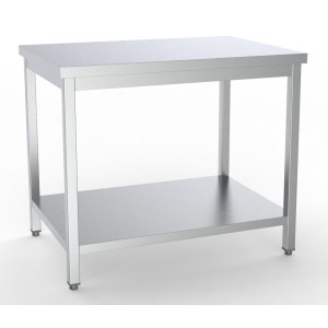 Roestvrijstalen tafel met plank - L 2000 x D 600 mm