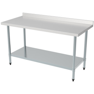 Professional Stainless Steel Table with Backsplash and Shelf - High Quality