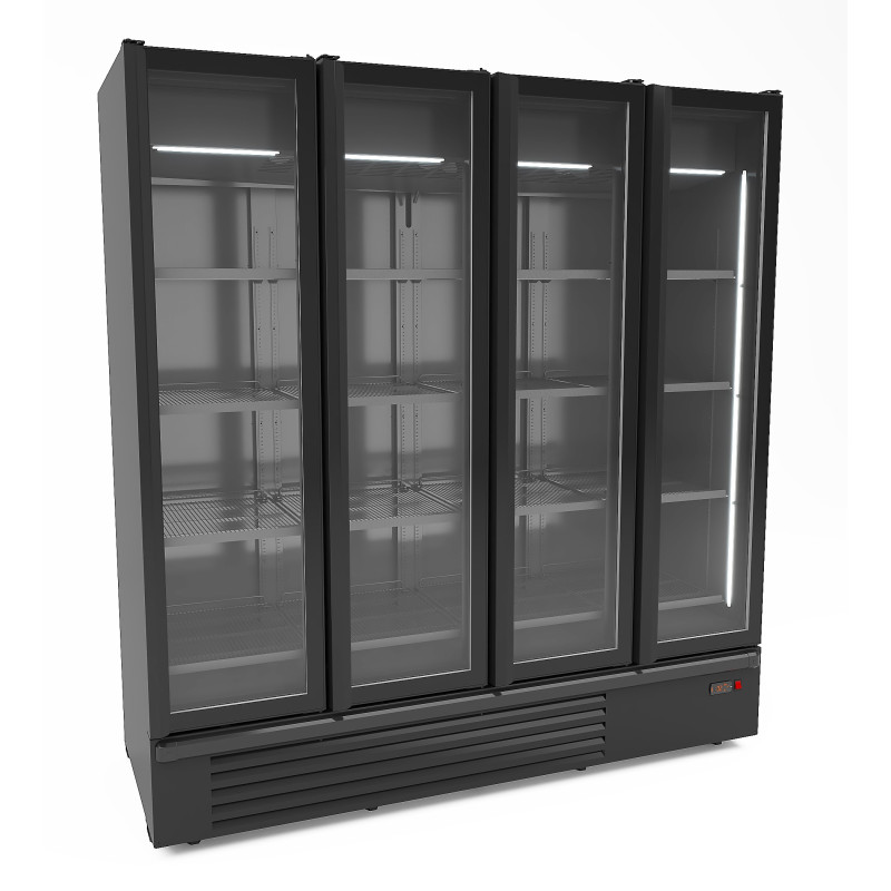 Zwarte Wandkoelvitrine 4 Deuren 1850L - Combisteel