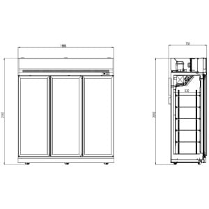 Koelvitrine met negatieve temperatuur zwart 1480 L - 3 glazen deuren CombiSteel