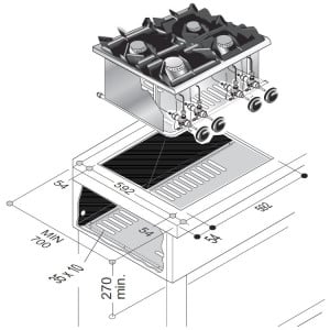 Cuisinière Gaz Drop-In CombiSteel - 4 Brûleurs Professionnelle