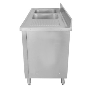 Spülmöbel mit 2 Becken und Rückwand - 1400 x 600 mm - Becken links - Dynasteel