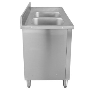 Spülmöbel mit 2 Becken und Rückwand - 1400 x 600 mm - Becken links - Dynasteel