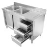 Spülmöbel mit 2 Becken und Rückwand - 1400 x 600 mm - Becken links - Dynasteel