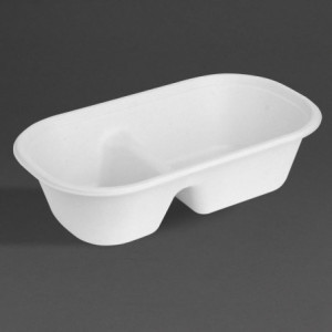 Barquette Ovale 2 Compartiment en Bagasse - 900 ml - Lot de 100 - Fiesta