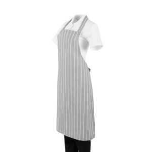 Gestreept Grijs en Wit Bavette Schort - Whites Chefs Kleding