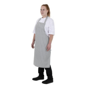 Gestreept Grijs en Wit Bavette Schort - Whites Chefs Kleding