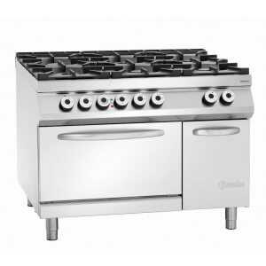Fornuis met 6 krachtige branders serie 900 - Gasoven GN 2/1 en kast van het merk Bartscher