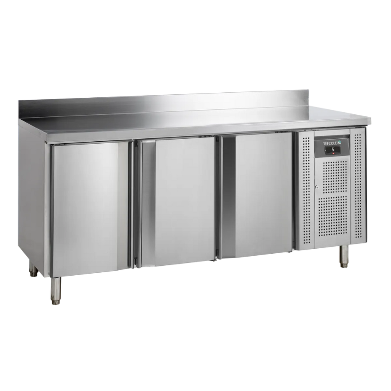 Table Réfrigérée avec Dosseret en Inox - 3 Portes - GN 1/1 - TEFCOLD