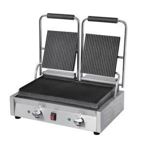Dubbele Bistro Contactgrill Geribbeld/Geribbeld in RVS - Buffalo