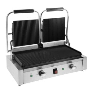 Dubbele Bistro Contactgrill Geribbeld/Geribbeld in RVS - Buffalo