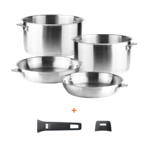 Set of 6 Pieces - Casseroles and Frying Pans with Removable Handle and Grip - Lacor