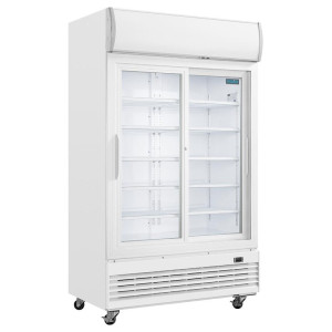 Witte Koelkastkast met 2 Schuifdeuren van Glas - 950 L - Gastronoble