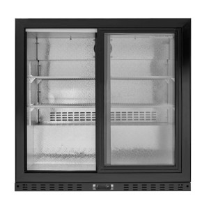 Compact refrigerated back bar with 2 glass doors for restaurant, bar, brewery.