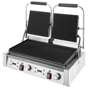 Dubbele contactgrill met geribbelde platen