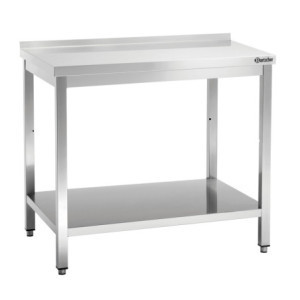 Edelstahl-Arbeitstisch mit unterem Regal und Aufkantung - T 700 mm - L 1200 mm - Bartscher