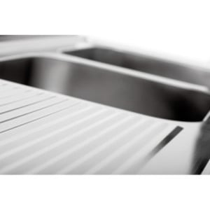 Dubbele spoelbak met vaatwasserdoorgang, achterwand en onderplank - L 1800 x D 700 mm - Bartscher