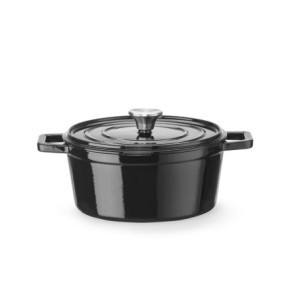 Round Black Enameled Cast Iron Casserole - 3.7 L - HENDI