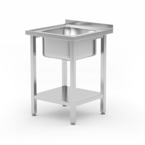 Plonge 1 Bak in het Midden Kitchen Line met Plank - D 600 x B 600 mm - HENDI
