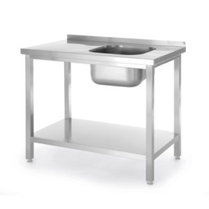 Plonge 1 Bak aan de Linkerkant Kitchen Line met Plank - D 600 x B 1000 mm - HENDI