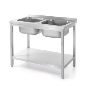 Plonge 2 Bacs Kitchen Line avec Étagère - P 600 x L 1000 mm - HENDI