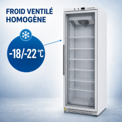 Vrieskast 400 L Glazen Deur Geventileerde Koeling -18/-22°C