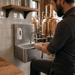 RVS Handenwasser met Kniebediening met Achterwand en Zeep