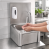 Edelstahl-Handwaschbecken mit Kniebedienung, Rückwand und Seife