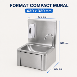 Stainless Steel Hand Wash with Knee Operated Control, Backsplash, and Soap