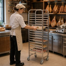 Gastronorm schaal GN 1/1 15 niveaus roestvrij staal wielen
